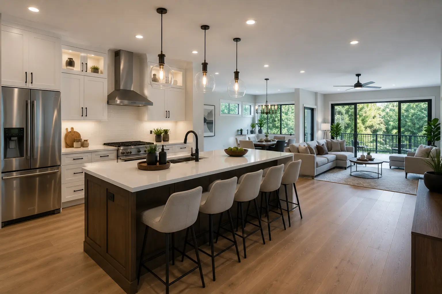 Open concept kitchen remodel in Lakewood CO connecting kitchen and living space